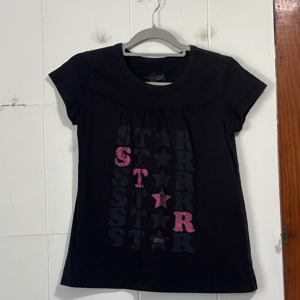 Disney Hannah Montana Star Graphic Tee Black Pink Y2K‎ Juniors Medium 7/9 Shirt